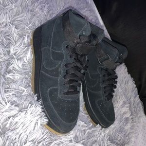 Black nike suede high top air force 1s